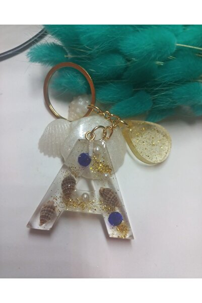 demirbasavm سلسلة مفاتيح مصنوعة يدويًا من الإيبوكسي بحرف A