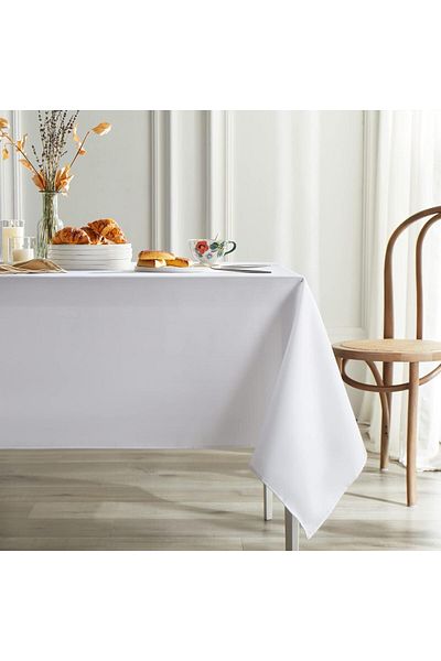 Meral Kurşun Collection White Cotton Linen Tablecloth - Liquid Resistant, Care Free