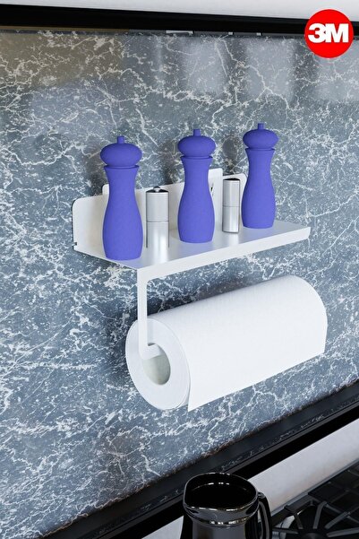 risingmaber Ultra Güçlü Yapışkanlı Beyaz Metal Baharatlık Raflı Havluluk, Kağ...