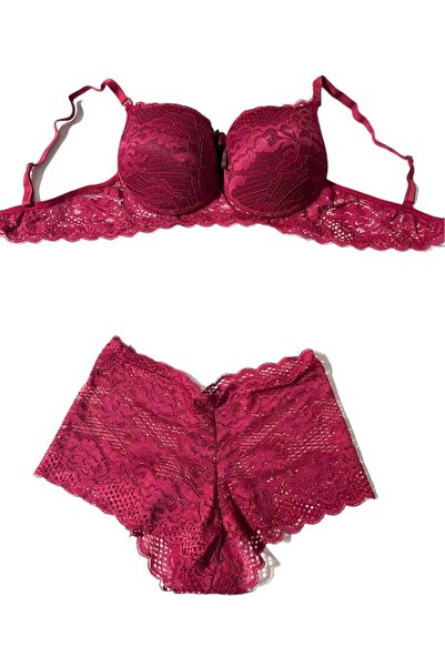 irem içgiyim طقم حمالة صدر نسائية مبطنة ومبطنة باللون العنابي