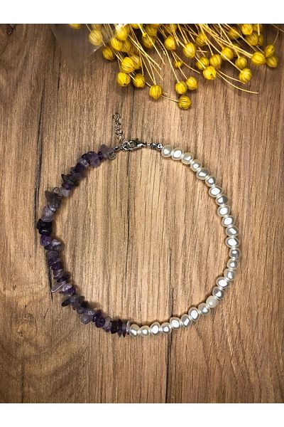 Stoneday Amethyst Natural Stone Special Design Pearl Necklace with Pearls