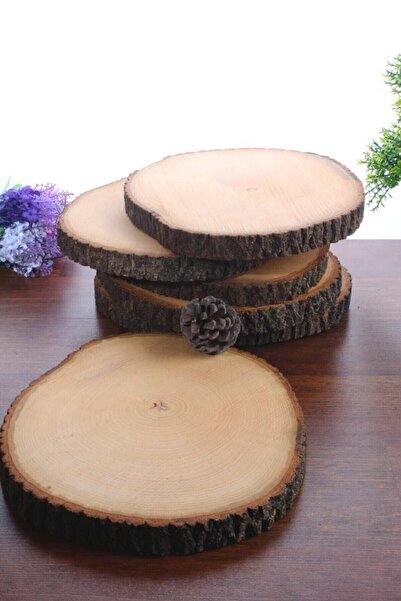 Mercan 6 Adet Kütük Çay Tabağı Doğal Ahşap Tabak Türk Kahvesi Fincan Altlığı Kütük Ahşap Çay Bardak Altlığı