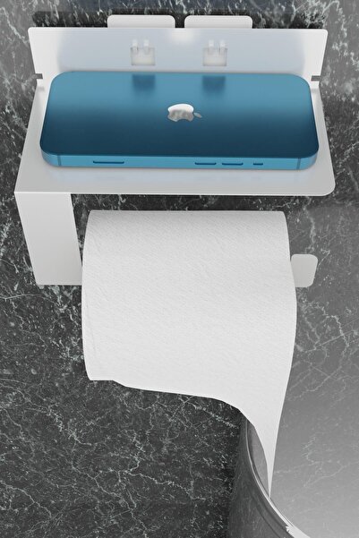 risingmaber Metal Beyaz Ultra Güçlü Yapışkanlı Telefon Tutacaklı Tuvalet WC Kağıtlık MT92B