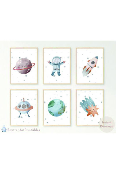 fabriflow exclusive Erkek Çocouk odası Renkl Dekorasyon 6'lı Tablo Set