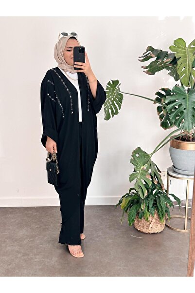 ASEL FASHİON Black Pearl Stone Aerobin Kimona Cap