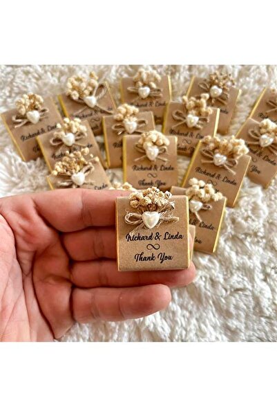ouzhanya hediyelik Söz Nişan Nikah Çikolatası Kraft Etiketli İnci Boncuk ve Ç...