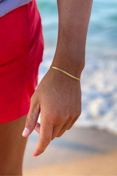 The Collection Unisex Tarnish-Free Flat Italian Chain Gold Steel Bracelet