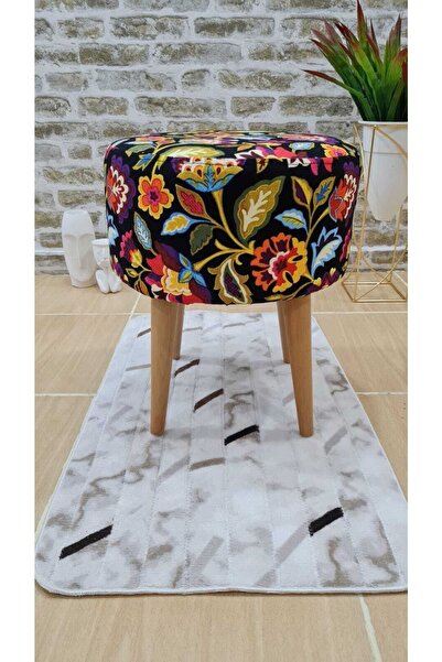 PufyHome Etna Fawori Özel Desen Doğal Ahşap Ayaklı Çok Amaçlı Puf Koltuk