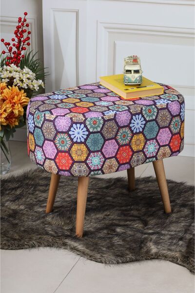 PufyHome DEFNE MOZAİK GÜRGEN AYAKLI ÇOK AMAÇLI RAHAT GENİŞ OVAL PUF KOLTUK