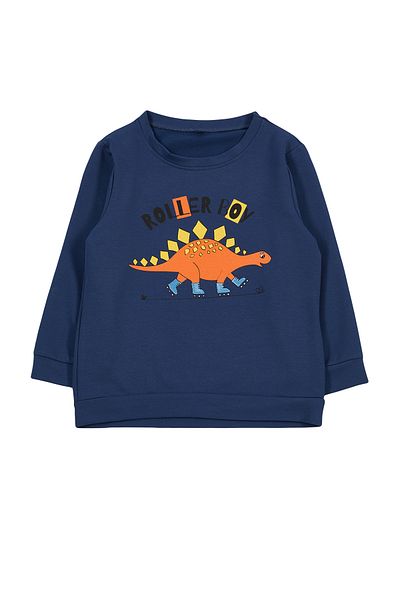 TRENDYOLKIDS Boys' Seasonal Sweatshirt - Thin Dinosaur Pattern, Crew Neck Tkdaw25sw00005