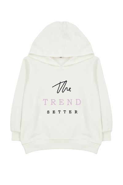 Trendyol Collection Girl's Ecru Seasonal Hooded Sweatshirt - Thin Slogan Patterned Tkdaw25sw00002
