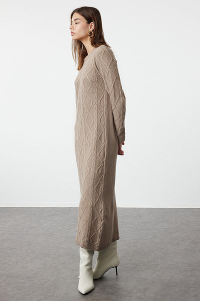 Trendyol Modest Φόρεμα με μαλακή υφή πλεκτό βιζόν - Πλεκτά μαλλιά με σχέδιο TCTAW25EB00008