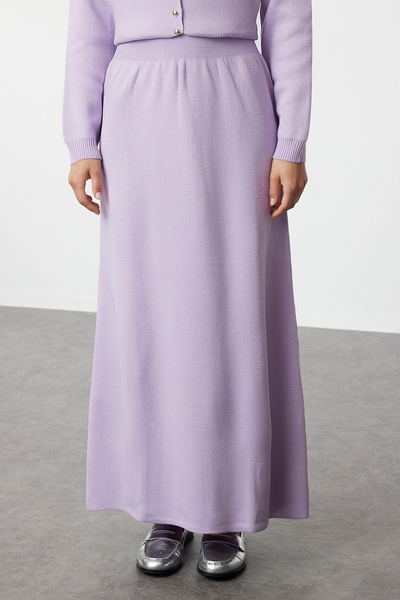 Trendyol Modest Lila kötöttáru kardigán és szoknya készlet - Gomb részletes TCTAW25US00014