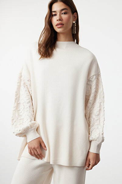 Trendyol Modest Openwork Knitted Stone Sleeve Knitwear Sweater and Trousers Set - TCTAW23US00087