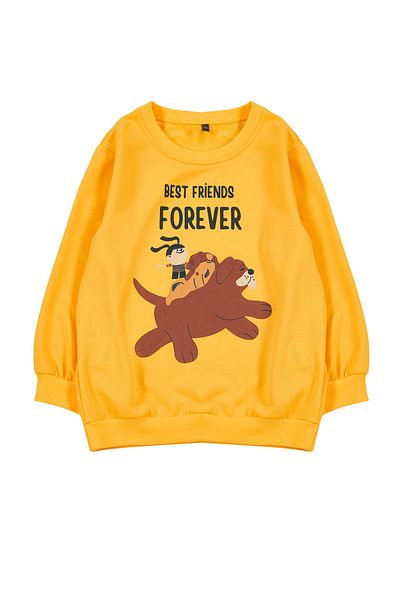 TRENDYOLKIDS Boy's Yellow Seasonal Sweatshirt - Thin Animal Pattern, Crew Neck Tkdaw25sw00005