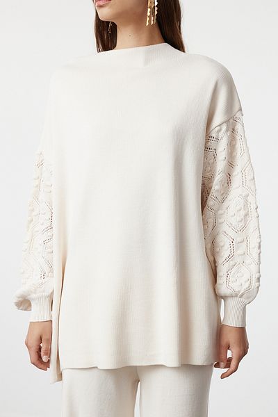 Trendyol Modest Openwork Knitted Stone Sleeve Knitwear Sweater and Trousers Set - TCTAW23US00087