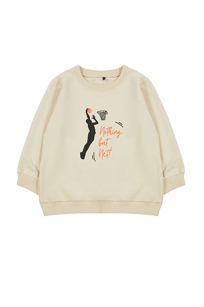 TRENDYOLKIDS Beige*001 Boys' Sweatshirt - Thin Basketball Pattern, Crew Neck, Seasonal Knitted Tkdaw25sw00005