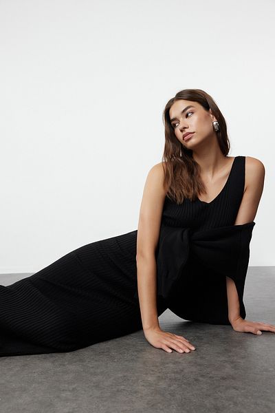 Trendyol Collection Knitwear Midi Sweater and Dress Set - Black Twoaw25El00060