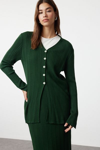 Trendyol Modest Emerald Green Knitwear Cardigan and Skirt Set - Tctaw25Us00047