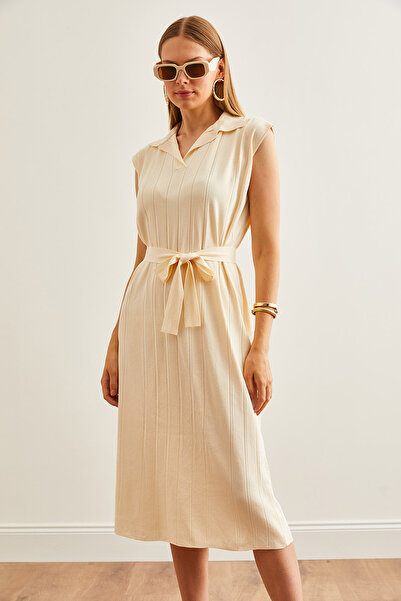 Olalook Καλοκαιρινό φόρεμα πλεκτό με γιακά εκρού πόλο - ELB-19002232