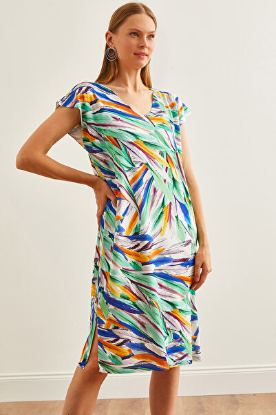 Olalook Καλοκαιρινό φόρεμα πλεκτό με λαιμόκοψη με πράσινο μέντα - Ψηφιακή εκτύπωση, ELB-19002227