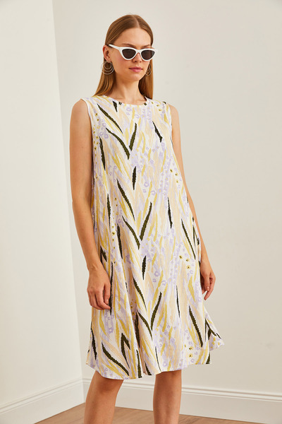 Olalook Leaf Lilac Viscose Dress - Drop Back Detail, ELB-19002231