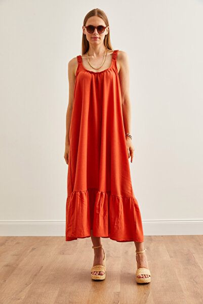 Olalook Orange Oversize Maxi Women's Dress - Strappy Woven ELB-19002235