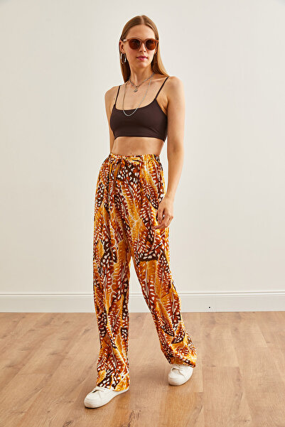 Olalook Светлокафяв модел с капки - Вискозен дамски панталон Palazzo, връзка на талията PNT-19000287