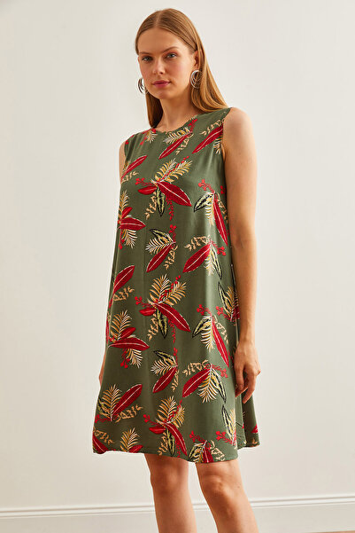 Olalook Khaki červené viskózové šaty - sklopné, Bell Woven ELB-19002231