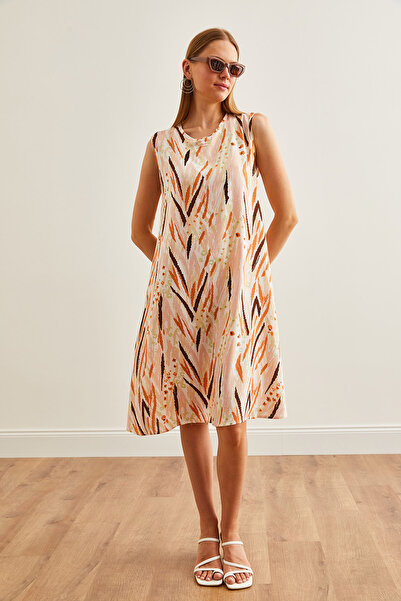 Olalook Leaf Powder Viscose Dress - Drop Back, Bell Woven, ELB-19002231