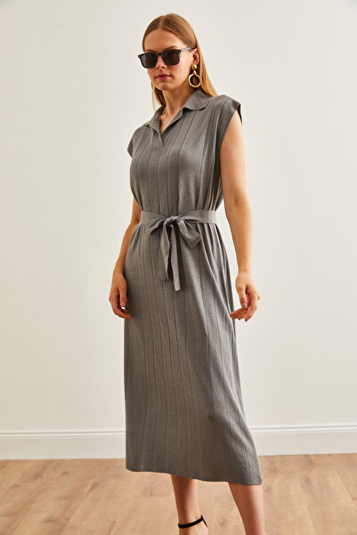 Olalook Γυναικείο πλεκτό καλοκαιρινό φόρεμα καπνιστό πόλο γιακά με χοντρό κορδόνι - ELB-19002232