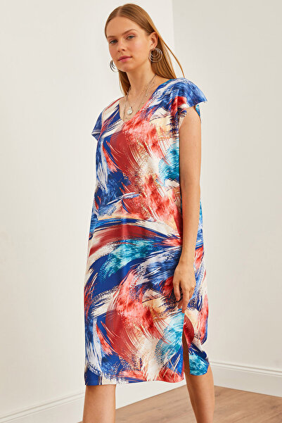 Olalook V-Neck Digital Printed Knitwear Summer Dress - ELB-19002227