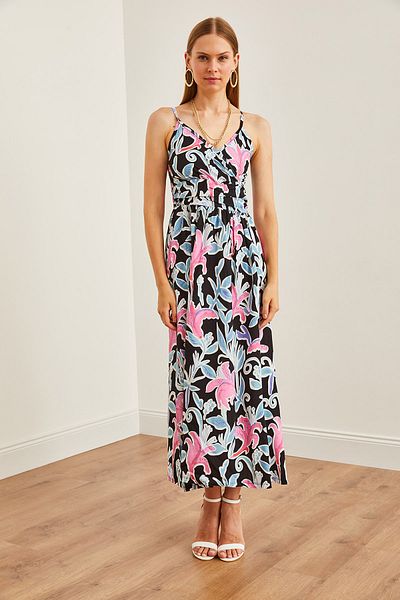 Olalook Black Double Breasted Collar Maxi Dress - Strappy Woven ELB-19002236