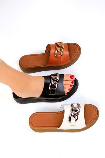 SOHO Genuine Leather Black Women's Slippers - 19351