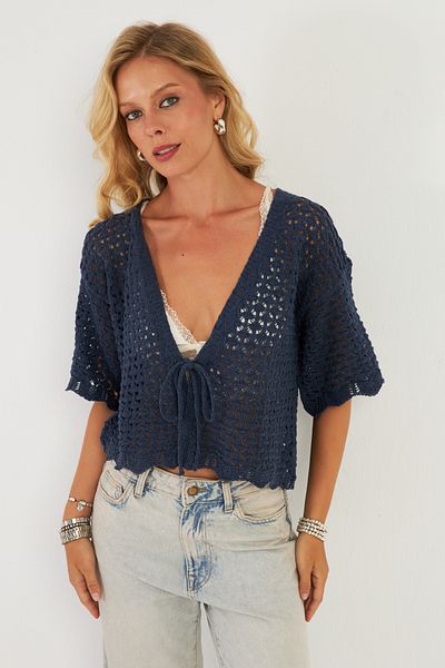 Cool & Sexy Indigo Women's Knitwear Openwork Cardigan - YV255