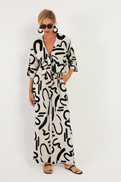 Cool & Sexy Vászonkészlet - Fekete-Ecru mintás nadrág, GÇ171