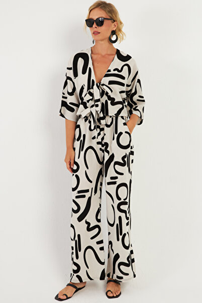 Cool & Sexy Vászonkészlet - Fekete-Ecru mintás nadrág, GÇ171