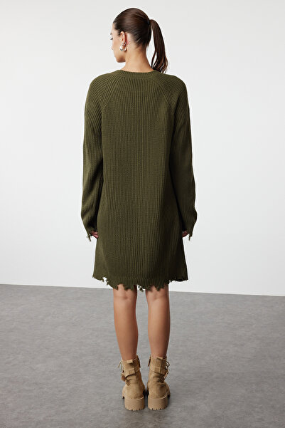 Trendyol Collection Khaki mini úplet Široký střih splývavý detailní rovné šaty TWOAW24EL00113