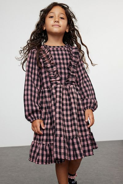 TRENDYOLKIDS Rosa Mädchenkleid mit Karomuster und Karomuster TKDAW25EL00004