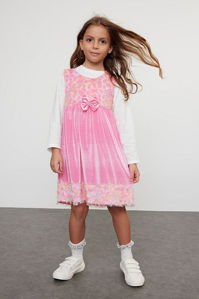 TRENDYOLKIDS Girl's Fuchsia Ribbon Cotton Knitted Dress - Tkdaw25El00002