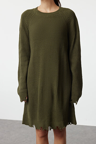 Trendyol Collection Khaki mini úplet Široký střih splývavý detailní rovné šaty TWOAW24EL00113