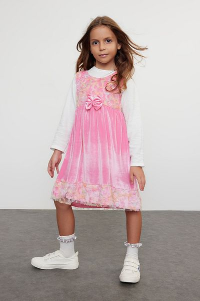 TRENDYOLKIDS Girl's Fuchsia Ribbon Cotton Knitted Dress - Tkdaw25El00002