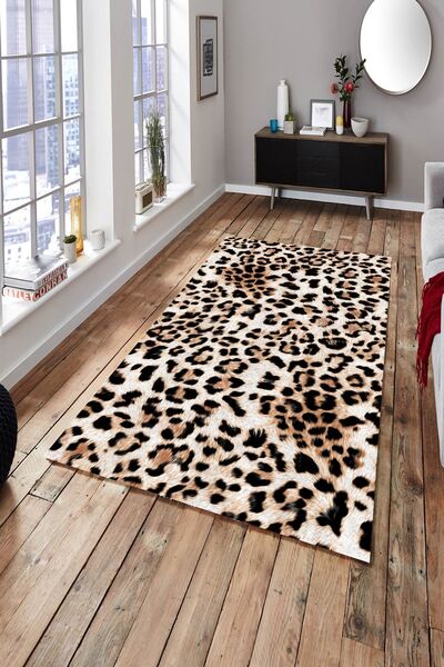 CAPPİO HALI Leopar Desenli Açık Renkli Halı (Makinada Yıkanabilir) - CP199