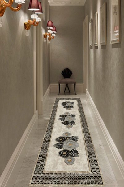 CAPPİO HALI Etnik Desenli Çiçek Motifli Krem Halı (makinada Yıkanabilir Kaymaz Dot Taban) - Cp1145