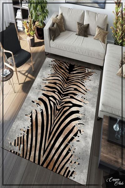 CAPPİO HALI Zebra Desenli Halı Makinada Yıkanabilir Kaymaz Dot Taban Cp1123