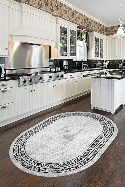 CAPPİO HALI Dijital Baskılı Makinada yıkanabilir Oval Salon Halısı Mutfak Hal...