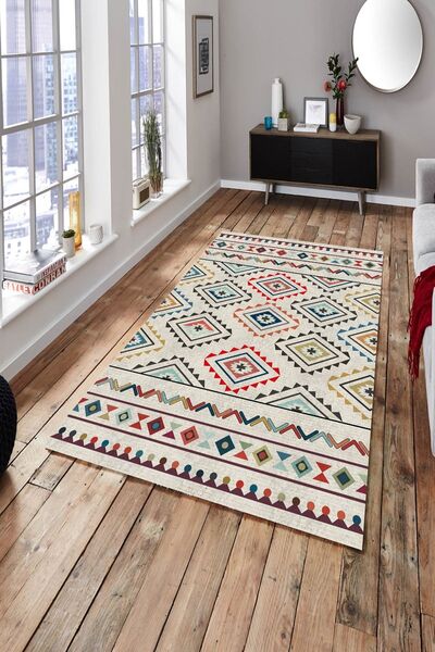 CAPPİO HALI Beyaz Kilim Desenli Peru Stili Halı  CP621