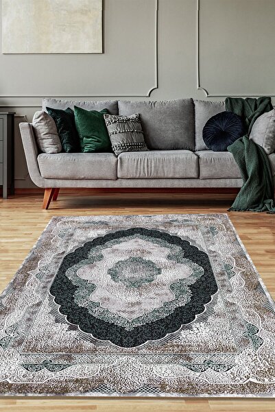 CAPPİO HALI Eskitme Desenli Krem Göbekli Halı (makinada Yıkanabilir Kaymaz Do...