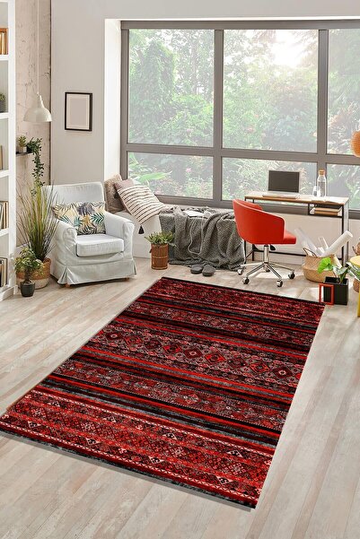 CAPPİO HALI Geleneksel Kilim Desen Kırmızı Halı (makinada Yıkanabilir Kaymaz ...