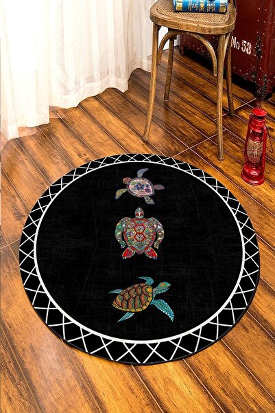 CAPPİO HALI Renkli Kaplumbağa Desenli Yuvarlak Halı
